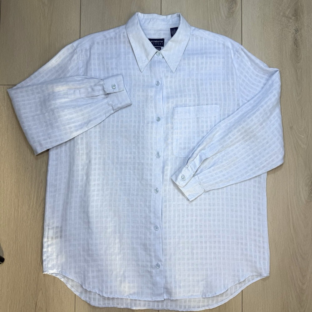 VTG Liz Claiborne UNISEX Size L Lizsport Irish Linen Light Blue Button Shirt 90s